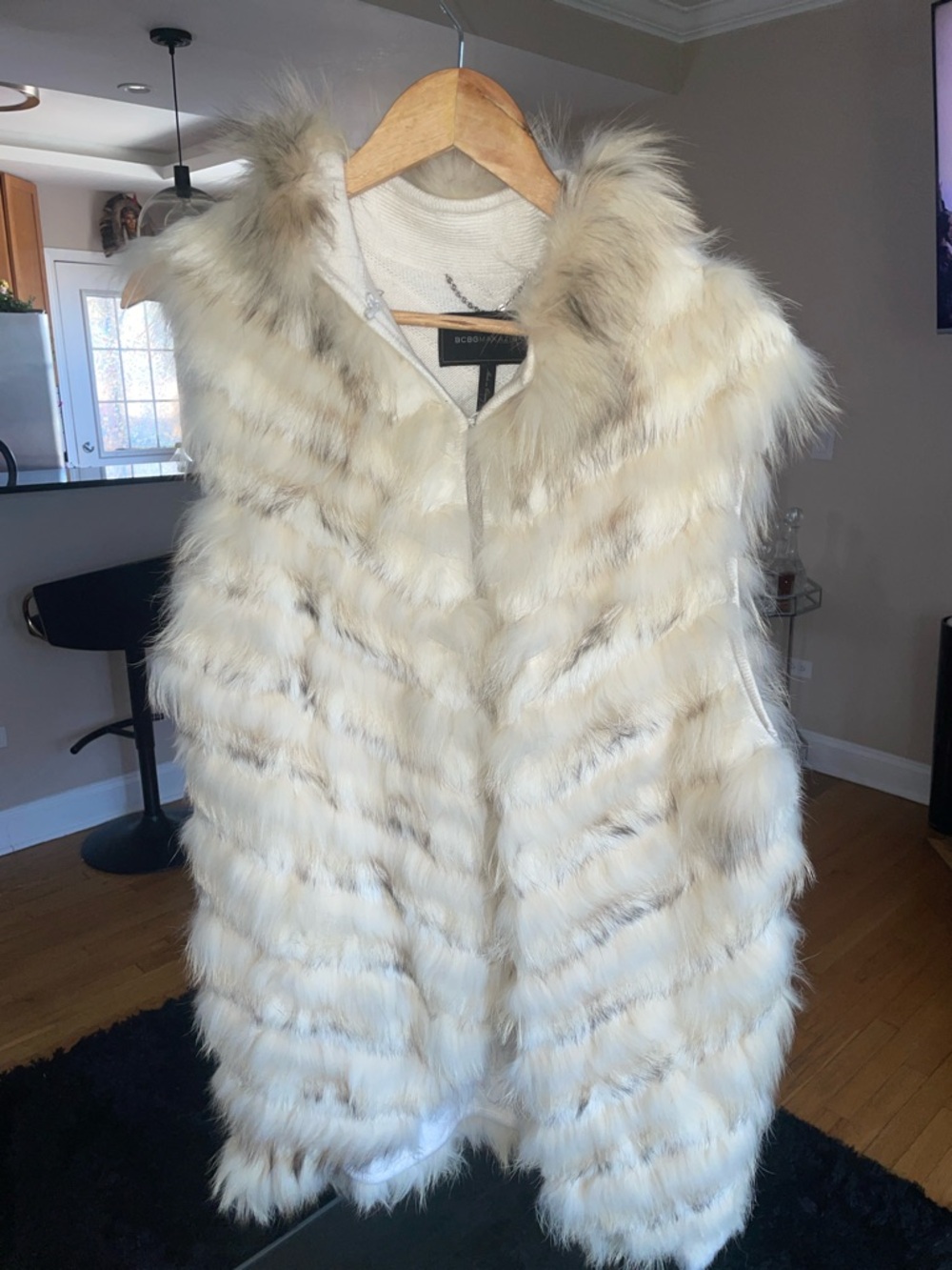 BCBGeneration Cream Faux Fur Hooded Jacket